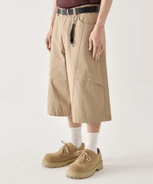 [KIIMUIR] Herringbone Cotton Bermuda Shorts_Beige / 헤링본 코튼 버뮤다 쇼츠_베이지 [벨트/키링 선택]