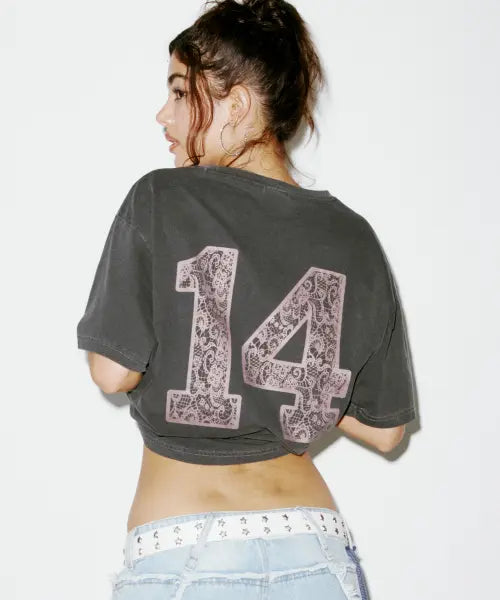 [NYXX] LACE LOGO TEE CHARCOAL