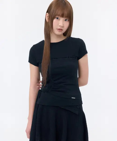 [MISEKI SEOUL] String shirring short sleeve BLACK