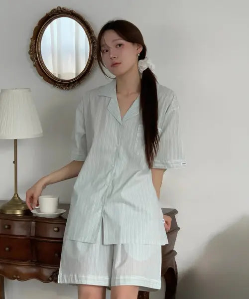 [OFFHOUR] Tide Rhythm Cheese Foam Short Sleeve Pajama Set / 타이드리듬 치즈폼 반팔 잠옷 세트