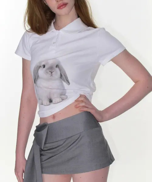 [CRANK] BUNNY GRAPHIC POLO SHIRT_WHITE / 버니 그래픽 카라 셔츠_화이트