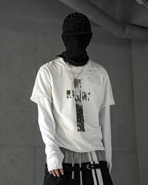 [ROARINGRAD] CROSS DAGAME SLUB T-SHIRT WHITE / 크로스 데미지 슬럽 티셔츠 화이트