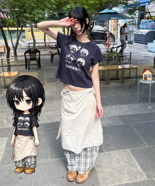 [TANSANMAGNESIUM] Annyeong Jadu X Ttansan Friends Pixel T-Shirt (Navy) / 안녕자두야X탄산 프렌즈 픽셀 티셔츠 (네이비)