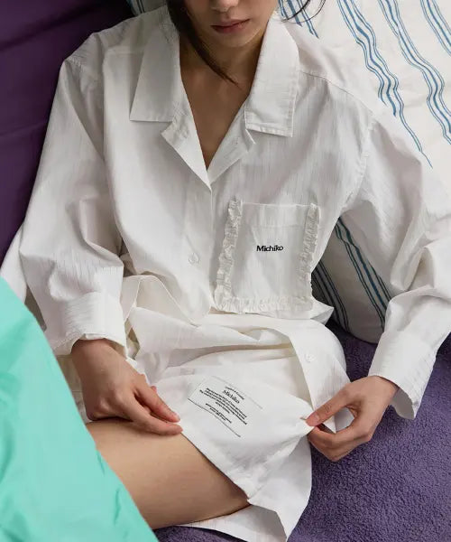 [MICHIKO LONDON KOSHINO] Ruffled Pocket Pajama Set White / 러플 포켓 파자마 세트 화이트