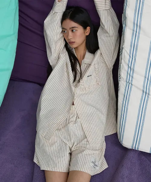 [MICHIKO LONDON KOSHINO] Ruffled Pocket Pajama Set Butter cream / 러플 포켓 파자마 세트 버터 크림