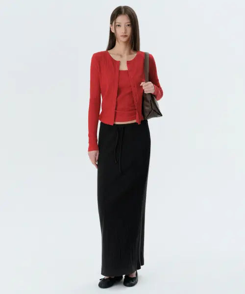 [MUSINSA STANDARD WOMAN] Women's Slub Ribbed Maxi Skirt [Black] / 우먼즈 슬럽 리브드 맥시 스커트 [블랙]