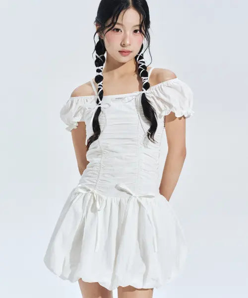 [ZEROPLANET] Bella Smoking Balloon Dress White / 벨라 스모킹 벌룬 원피스 WHITE