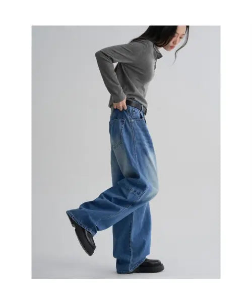 [8SECONDS] Side Curved Balloon Fit Denim Sky Blue / 사이드 커브드 벌룬핏 데님  스카이 블루