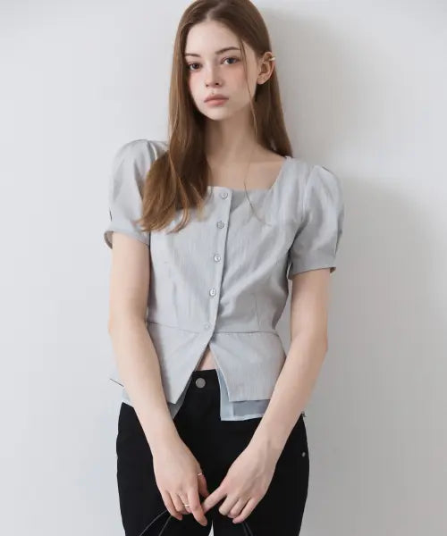 [MIXXO] Square Neck Peplum Blouse / 스퀘어넥 페플럼 블라우스_MIWBWG501B MIWBWG73QB