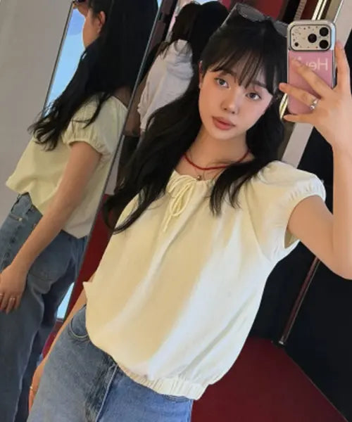 [GENERALIDEA] woman cap sleeve shirring t-shirt [ivory] / 캡 슬리브 셔링 티셔츠 [IVORY] / GF2LTS512