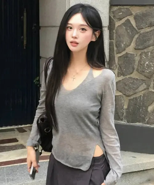 [COSTUMEOCLOCK WOMAN] Linen Sheer Halterneck Layered Knit Setup / 린넨 시스루 홀터넥 레이어드 니트 셋업 4 COLOR COWKT015