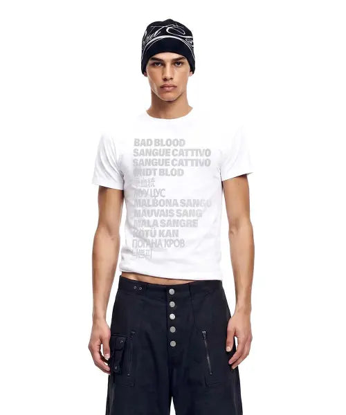 [BADBLOOD] Translation Side Graphic 1/2 T-Shirt - White / Translation 스택 그래픽 1/2 티셔츠 - 화이트