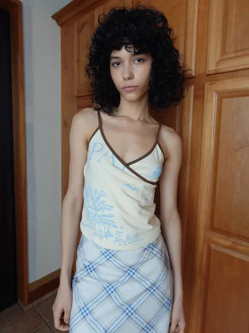 [KIJUN] Scenery Wrap Tank Top Butter
