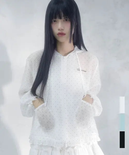[VIVACIOUS] Pur Dot Frill Hoody Zip-up_3Colors / 퓨르 도트 프릴 후드 집업_3Colors