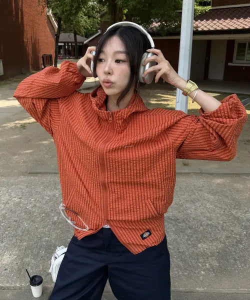 [DICKIES] Grid Check Light Windbreaker Orange / 그리드 체크 라이트 윈드브레이커 Orange