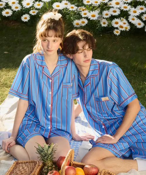 [PINKZONE] [2 Pack] Blue Johnny Short Sleeve Pajama Set / [2pack] (uni) 블루조니 반팔 카라 잠옷 세트