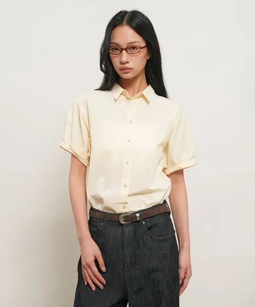 [GENERALIDEA] woman loose-fit folded sleeve cotton shirt [butter] / 루즈핏 폴디드 슬리브 코튼 셔츠 [BUTTER] / GF2LSH520
