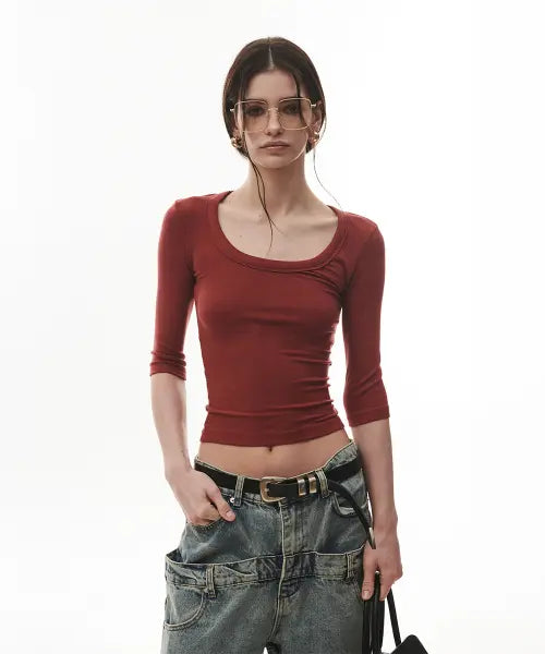[PROJECT WAVE] Glam U-neck Half Sleeve T