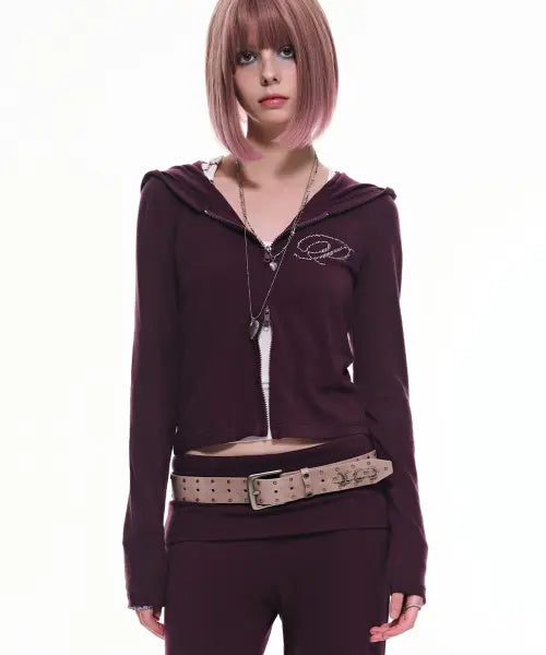 [PASION] Slim Crystal Glam Hoodie Zip-Up_Purple / 슬림 크리스탈 글램 후드집업_퍼플 Slim Crystal Glam Hoodie Zip-Up_Purple