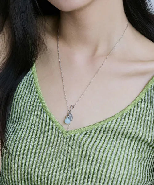 [MERRYMOTIVE] Aquamarine gemstone drop necklace