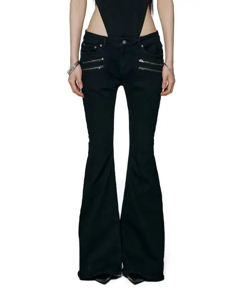 [ROCKCAKE] Raven Zipper Bootcut Jeans - Black