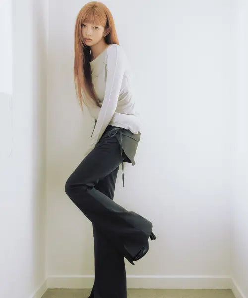 [MISEKI SEOUL] Side shirring string mini skirt pants set CHARCOAL