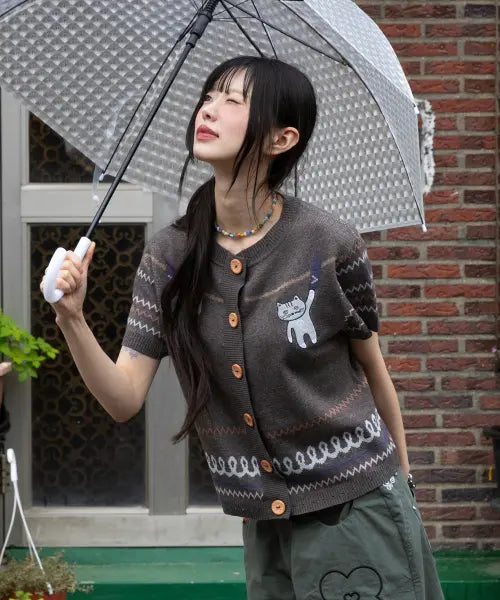 [RuNaKi'Hu'] WXK032 Nuiigurumi Neko Knit Cardigan (BROWN) / WXK032 누이구루미 네코 니트 가디건 (BROWN)