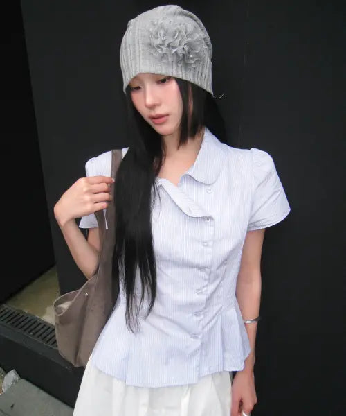 [MIXXO] Round Collar Stripe Shirt / 라운드카라 스트라이프 셔츠_MIWYAG608G MIWYAG90QG
