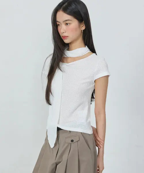 [MICHIKO LONDON KOSHINO] Textured Tie Top White / 텍스쳐 타이 탑 화이트