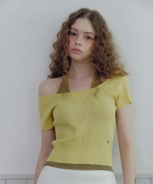 [TWEE] Rowen Halter Layered Short Sleeve Knit / 로웬 홀터 레이어드 반팔 니트