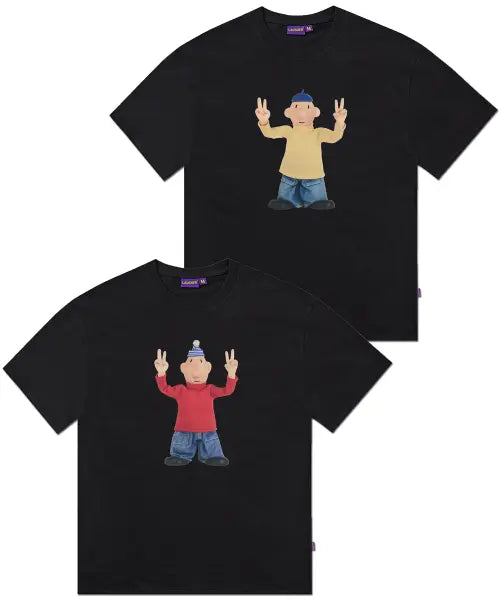 [LAUGHER] [2PACK][PAT\u0026MAT] MOTION MAT\u0026PAT T-SHIRT - BLACK / [2PACK][PAT\u0026MAT] 모션 매트\u0026패트 티셔츠 - 블랙