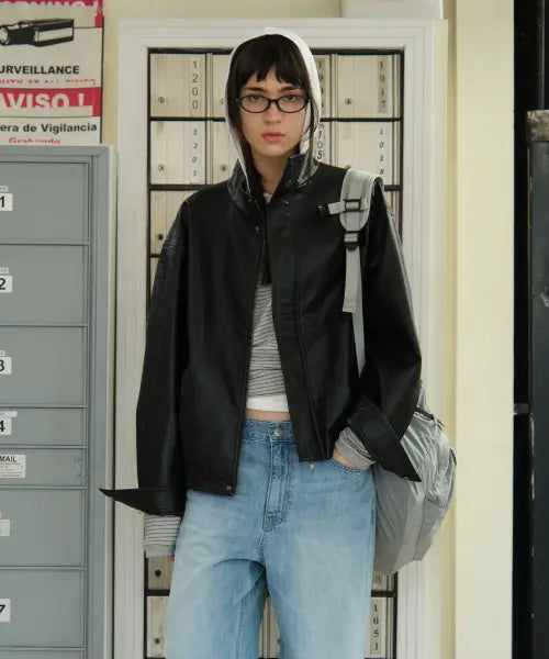 [LOW CLASSIC] ARTIFICIAL LEATHER JUMPER_BLACK [LC261JP04BK]