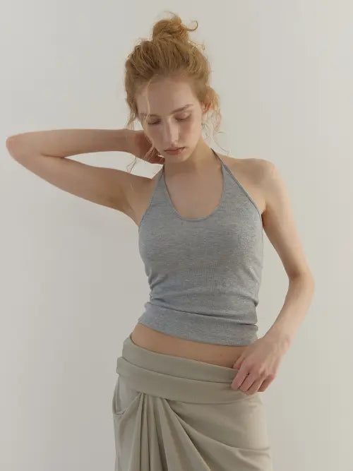 [ASURA] CURVE HALTER SLEEVELESS (MELANGE GREY)