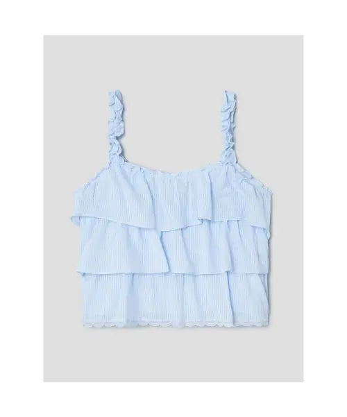 [8SECONDS] Sleeveless Dobby Ruffle Blouse - Sky Blue / 슬리브리스 도비 캉캉 블라우스  스카이 블루