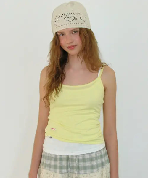 [RONRON] MINI LABEL SLIM SLEEVELESS YELLOW