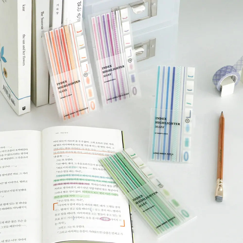 [ICONIC] Index Long Highlighter Mark Flag Adhesive Tape / 인덱스 롱 하이라이터 Mark 플래그 점착 테이프