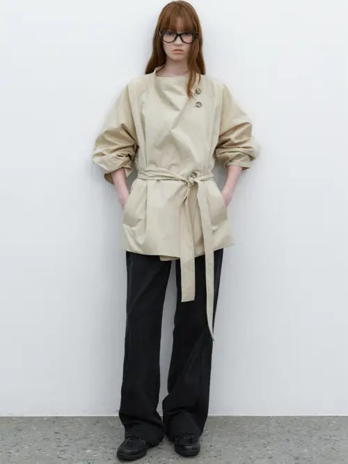 [ATELIER NAIN] DRAPE NECK HALF TRENCH COAT (CT-1485)