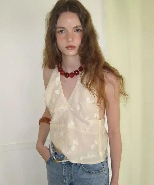 [APPAREL ARCHIVE] Fem flower halter top - Cream