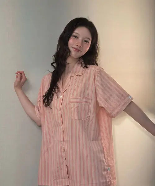 [OFFHOUR] TIDERYTHM Glossy Peach Short Sleeve Pajama Set / 타이드리듬 글로시피치 반팔 잠옷 세트