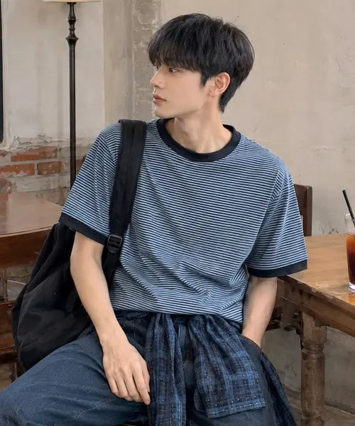 [SUPERSUB] Striped Ringer Short Sleeve T-Shirt - Blue / 스트라이프 링거 반팔 티셔츠-블루