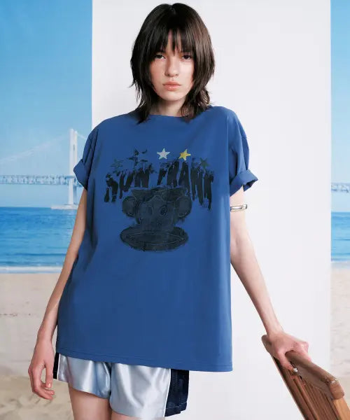 [SUNBURNPROJECT] SUNBURN X PAUL FRANK OVERFIT T-SHIRT, NAVY