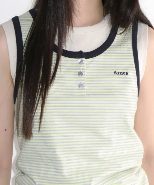[AMES-WORLDWIDE] LAYERED BUTTON SLEEVELESS YELLOW