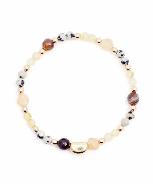 [POLALITA] Dalmatian Yellow Mix Stone & Gold Point Bracelet (PLT-BR-111_YL) / 달마시안 옐로우 믹스 스톤 \u0026 골드 포인트 팔찌 (PLT-BR-111_YL)