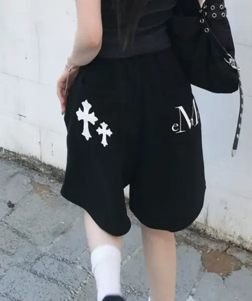 [MUCENT] Pistol Bag Leather Double Cross Bermuda Pants Unisex (2 Colors) / 피스톨 백 레더 더블 크로스 버뮤다 팬츠 남녀공용 (2컬러)