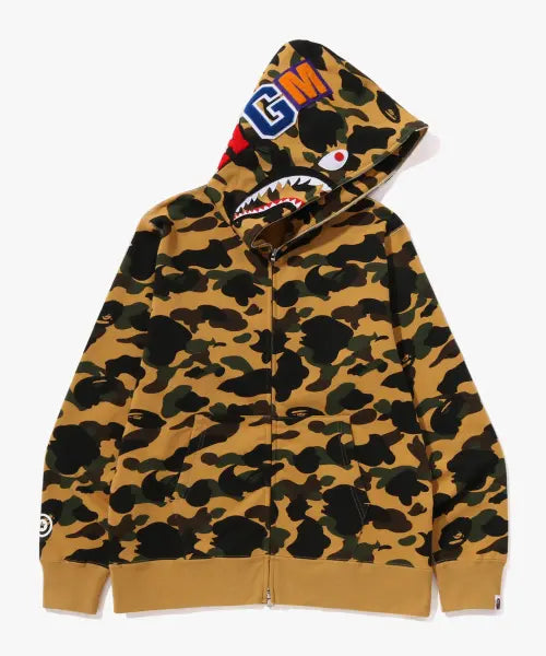 [BAPE] First Camo Shark Full Zip Hoodie (M) YELLOW / 퍼스트 카모 샤크 풀 집 후드(M) YELLOW