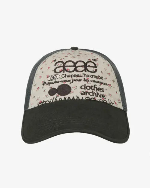 [AEAE] WEB LOGO FLOWER MESH CAP [BEIGE/DARK GREEN]