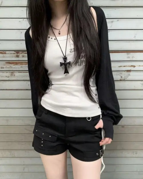 [LIBERALNEWS] Black Thorn Denim Shorts / BLACK THORN DENIM SHORTS_BLACK