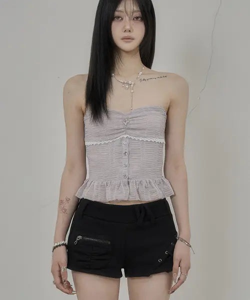 [SØAR] Shirring lace Tube Top (PURPLE GRAY)