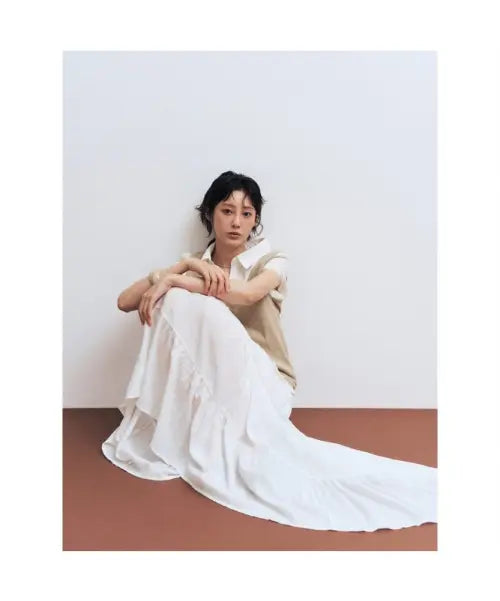 [8SECONDS] Belted Tiered Long Skirt - White / 벨티드 캉캉 롱스커트  화이트