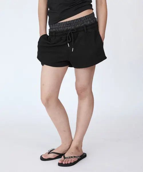 [WHOLE PAPER] Layered Sweat Shorts (Black) / 레이어드 스웻 쇼츠 (블랙)
